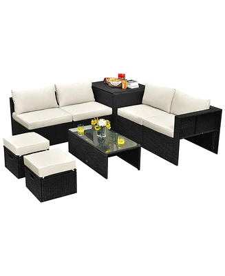 Vebreda 8 Pieces Patio Rattan Storage Table Furniture Set