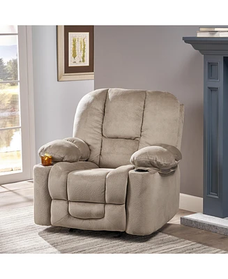 Luxurious Manual Recliner Chair In Coffee, Skin-Friendly Fabric, Dual Cup Holders