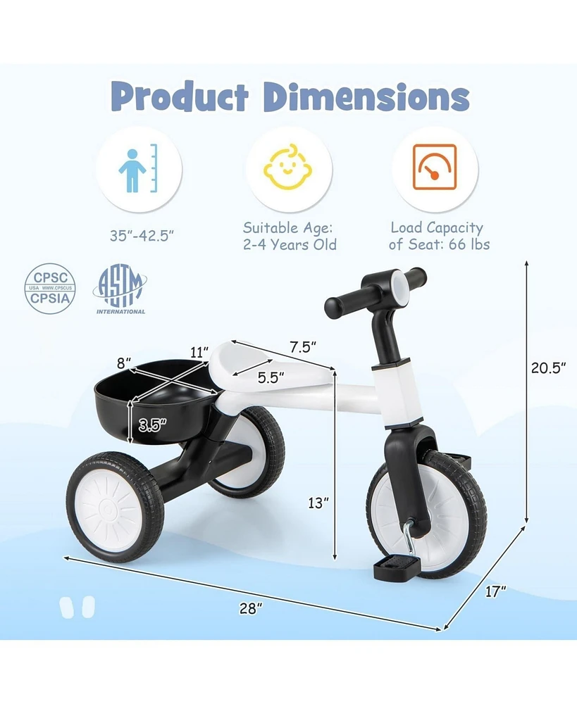 Hongge Toddler Convertible Trike with 86° Limited Steering Angle and Carbon Steel Frame