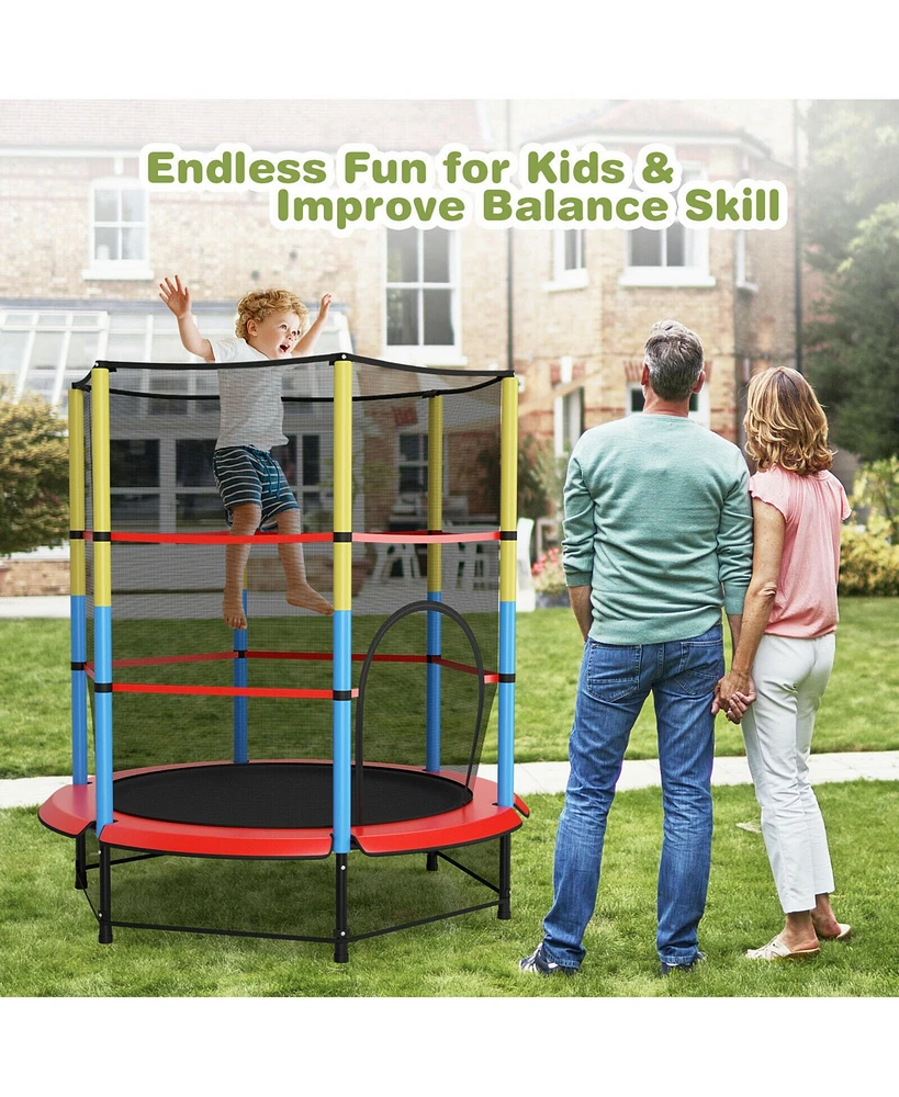 Gymax 55'' Kids Trampoline Recreational Bounce Jumper W/Safety Enclosure Net Heavy-duty