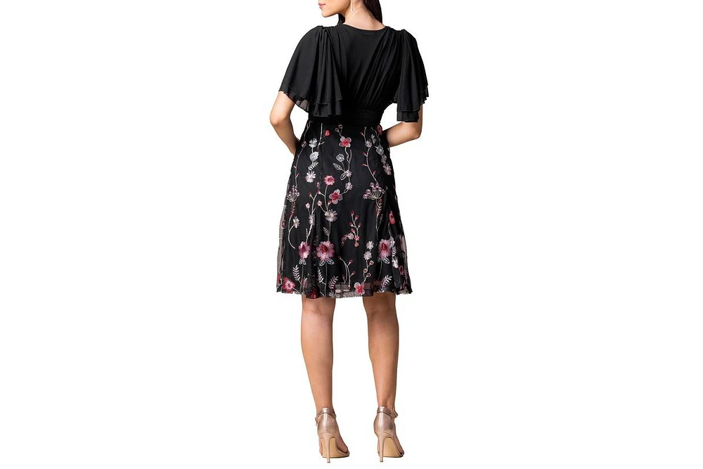 Kiyonna Women's Lillian Embroidered Mesh Midi Cocktail Dress