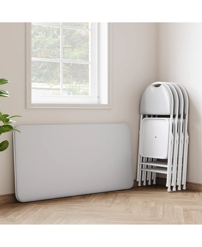 gaomon Folding Table, Portable Folding Card Rectangle Table with Sturdy Metal Frame, Pu Leather Upholstered Foldable Table