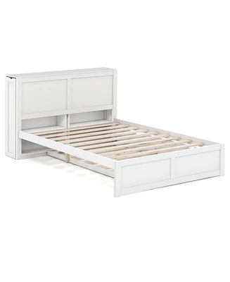 Sugift Kids Wooden Platform Bed with Trundle Storage Headboard-Full Size