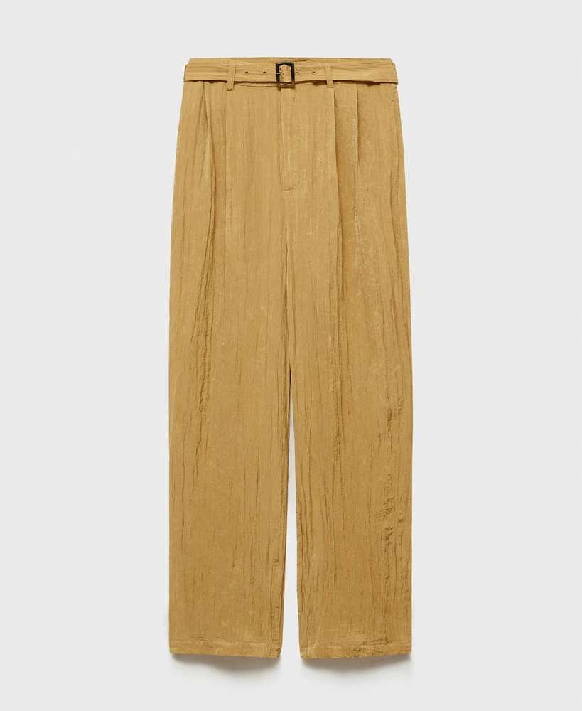 Mango Women's Belt Detail Textured Pants