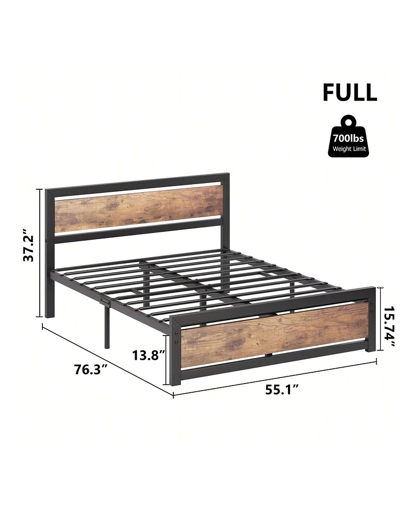 gaomon Bed Frame With Headboard, Industrial Platform Bedframe No Box Spring Needed, 14 Inch Metal Mattress Frame Noise Free