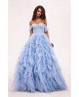 Milla Women's Light Blue All Ruffled Up Eveng Fluffy Dress