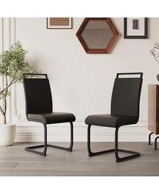 Modern Dining Chairs, Pu Faux Leather High Back Upholstered Side Chair with C-shaped Tube. Black Metal Legs for Dining Room Kitchen Vanity Patio Club