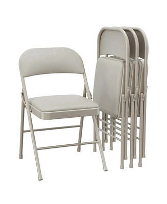 gaomon 4 Pack Folding Chairs with Padded Cushions, Padded Foldable Chair Hold Up to 350 Pounds, Portable Beige Folding Chair