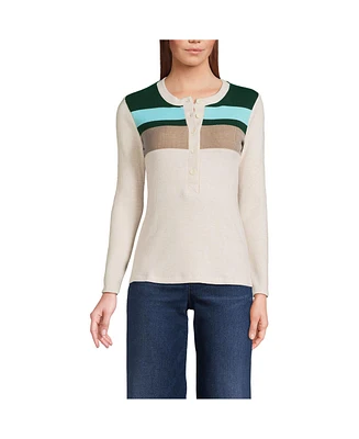 Lands' End Women's Long Sleeve Cozy Rib Henley Top