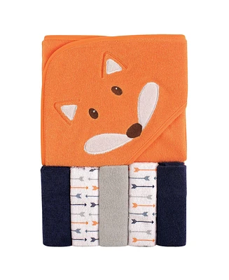 Luvable Friends Boys Bath Time Set Hooded Towel & Five Complementary Washcloths