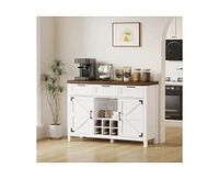 gaomon Wine Bar Cabinet, Coffee Bar Cabinet with Wine Rack & Glass Holder, Farmhouse Sideboard Buffet Cabinet with 3 Drawers & 2 Barn Doors