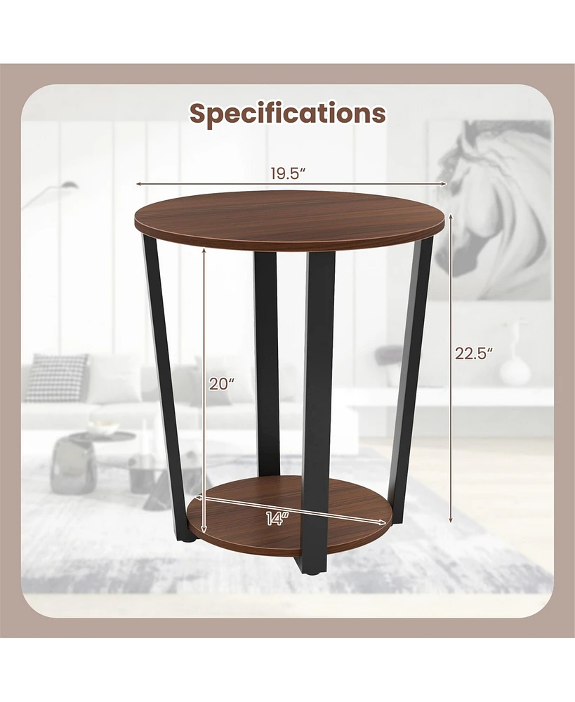 Gymax Industrial End Table Sofa Side Table Set ot 2 Nightstand w/ Storage Shelf