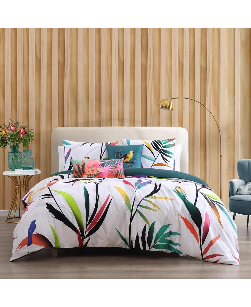 Bebejan Tropical Fusion Bedding 220 Thread Count 100% Cotton Sateen 5 Piece Queen Size Reversible Comforter Set
