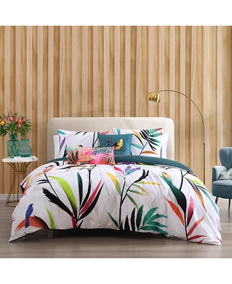 Bebejan Tropical Fusion Bedding 220 Thread Count 100% Cotton Sateen 5 Piece Queen Size Reversible Comforter Set
