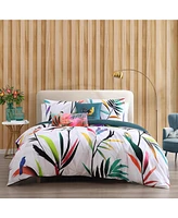 Bebejan Tropical Fusion Bedding 220 Thread Count 100% Cotton Sateen 5 Piece Queen Size Reversible Comforter Set