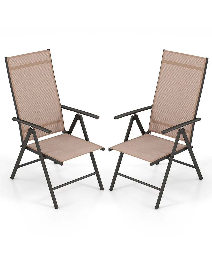 2 Pcs Patio Folding Dining Chair with 7-Level Adjustable High Backrest for Garden