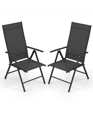 2 Pcs Patio Folding Dining Chair with 7-Level Adjustable High Backrest for Garden