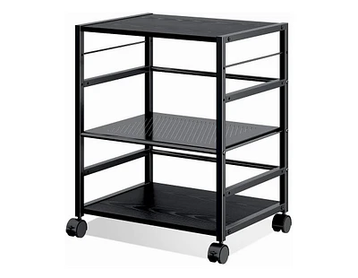 Mobile 3-Shelf Printer Stand with Adjustable Shelves, Modern Printer Cart with Large Storage Space, Printer Stand for Home Office, Black
