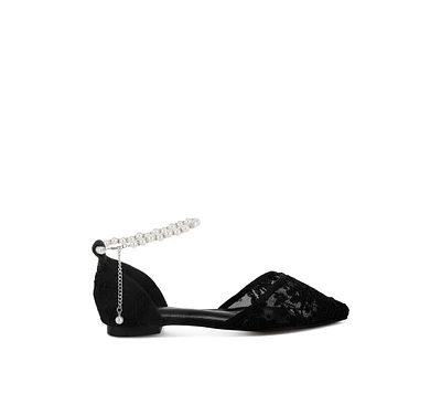 Shrami Pearl & Rhinestone Strap Flat Sandals