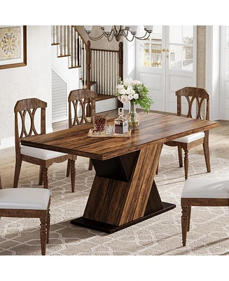 Tribesigns Farmhouse Dining Table for 4-6 People, 55-Inch Rectangle Kitchen Table, Wood Dining Room Table, Dinner Table for Dining Room, Kitchen, Livi