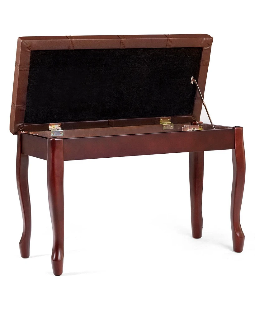 Hongge Solid Wood Pu Leather Piano Bench with Storage-Brown