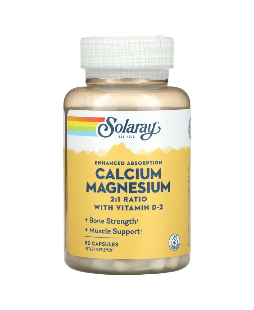 Solaray Calcium & Magnesium w/ D2 Amino Acid Chelate 2:1, Capsule (Btl-Plastic) | 90ct
