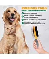 Precious Tails Dog Brush, Cat Pet Detangling Grooming Double Sided Soft Bristles Slicker Brush for Hair Removal of Pets