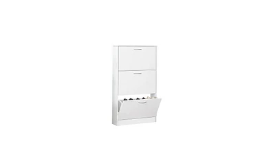 Narrow Shoe Cabinet for Entryway – 3-Tier Flip-Down Shoe Rack & Wood Organizer for Small Spaces