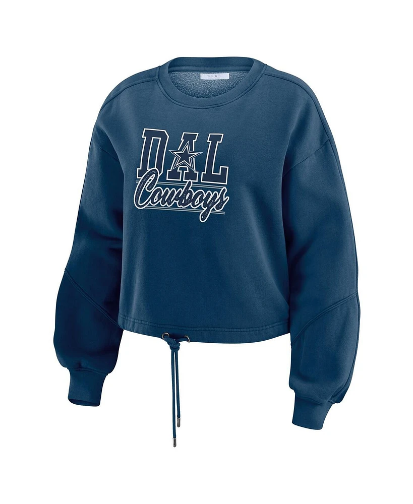 Wear by Erin Andrews Women's Navy Dallas Cowboys Washed Fleece Long Sleeve T-Shirt Shorts Lounge Set