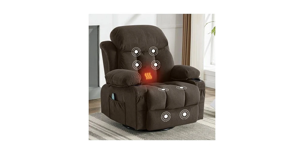 Swinging Recliner Massage Heated Sofa with Usb and 2 Cup Holders