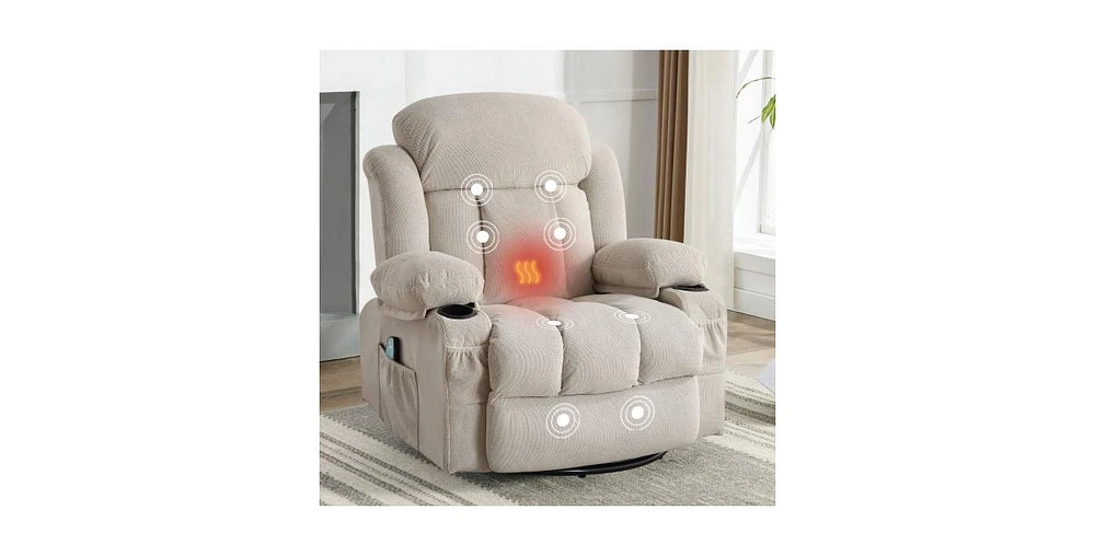 Swinging Recliner Massage Heated Sofa with Usb and 2 Cup Holders