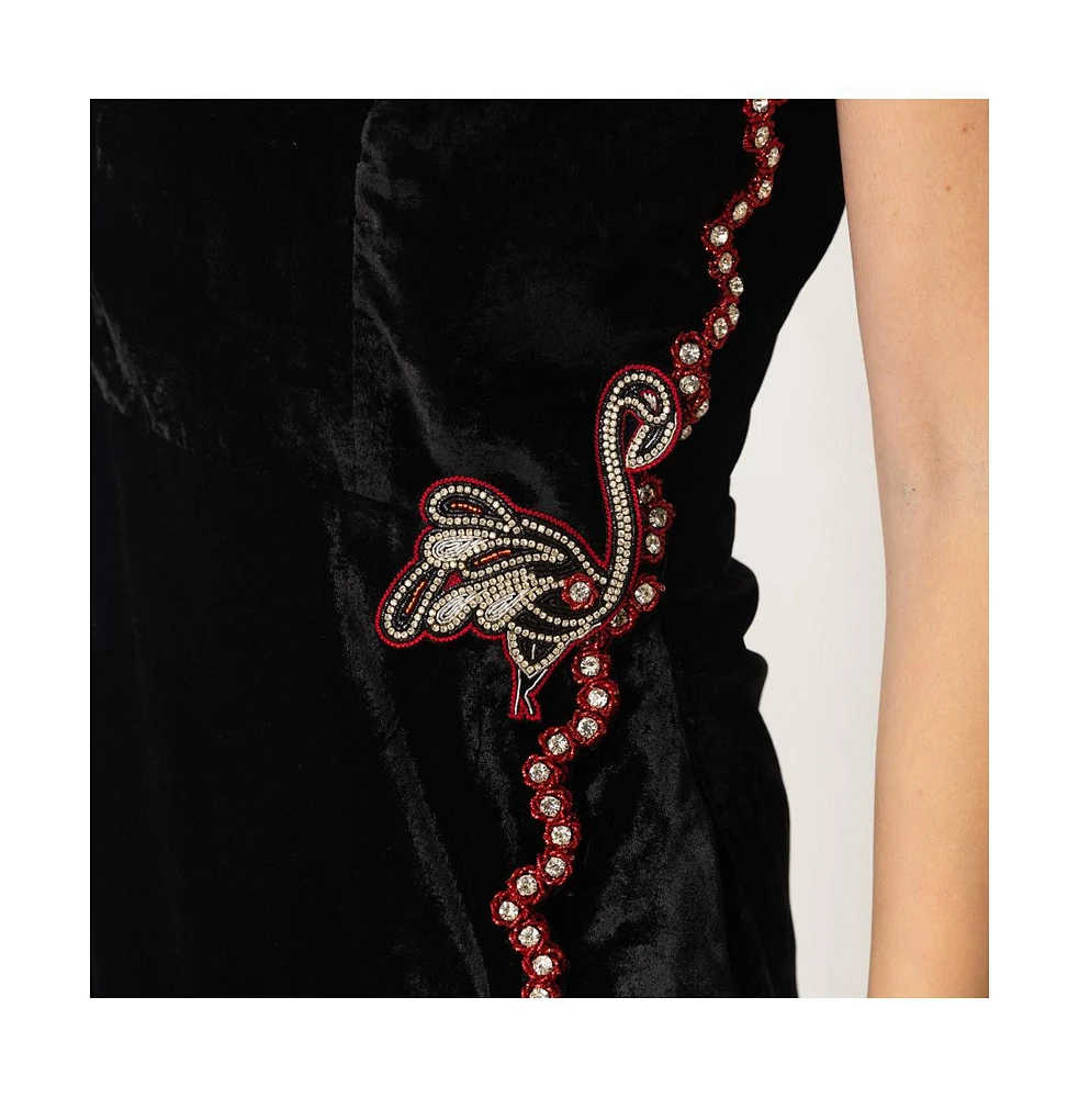 Raas Women's Black Velvet Mini Wrap Dress with Hand Embroidery