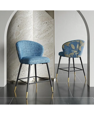 Streamdale Furniture Counter Height Bar Stools Set of 2, Jacquard Upholstered Bar Chairs, Metal Footrest and Frame for Kitchen,Dining Room,28"H S