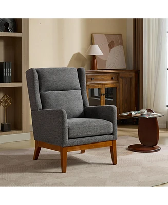 26.18" Wide Modern Accent Chair,Polyester Blend High Back Reading Chair, Upholstered Armchair Club Chair,Single Sofa with Wood Legs for Living Ro