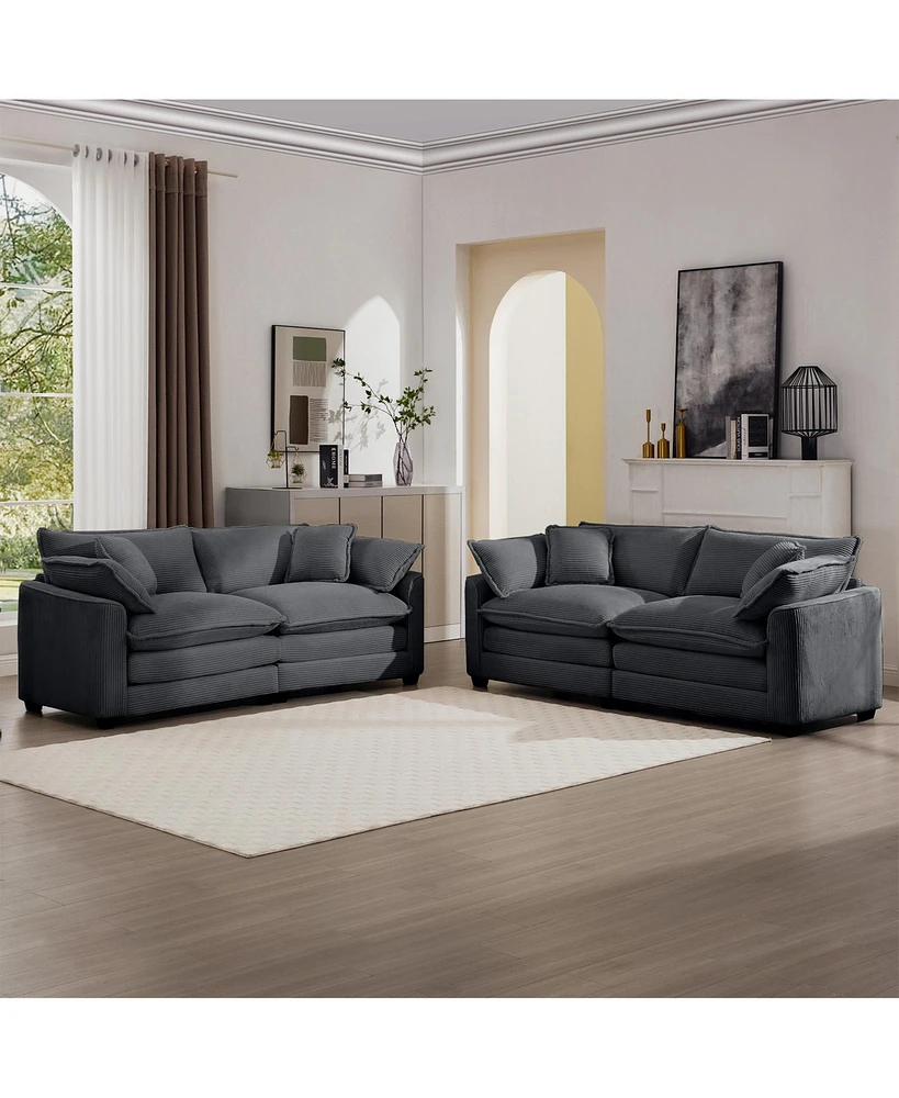 Streamdale Furniture Modern Fabric Living Room Sofa Two Piece Set, Two 2-Seater Sofas with 8 Cushion Upholstery Large Deep Seat Recliner