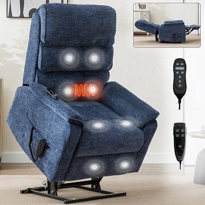 Chenille Dual Motor Infinite Position Up to 350 Lbs Power Lift Recliner Chair with Power-Remote