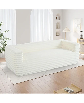 89" Modern Corduroy Couch, 3 Seats Plush Sofa with Squared Arm,Luxury Comfy Seat Super Soft Couches for Living Room,Small Space,Office,Apartment,