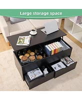 Lift-Top Coffee Table with Storage Center Tables Hidden Compartment & 2 Drawers, Sofa Table For Living Room