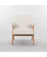 wooden leg leisure chair with handrails, cushions.uitable for living room, bedroom, study and other occasions