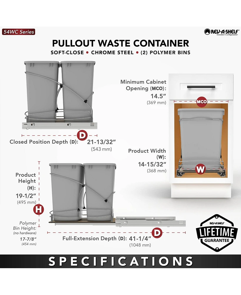 Rev-a-Shelf Double 35 qt. Pullout Trash Containers, Gray, 54WC-1835SC-17-1