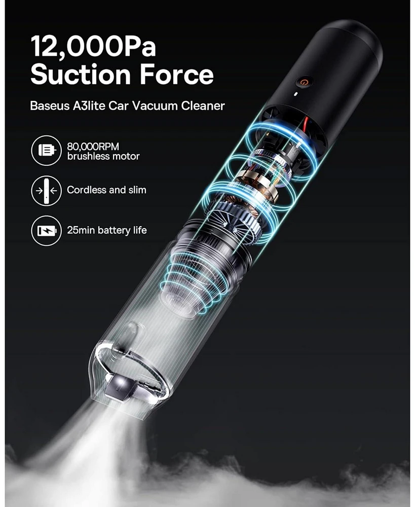 Baseus Cordless Handheld Vacuum with Usb-Charging and Multiple Attachments,A3 Lite