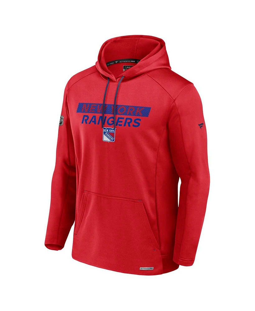 Fanatics Men's Red New York Rangers Authentic Pro Rink Fleece Pullover Hoodie
