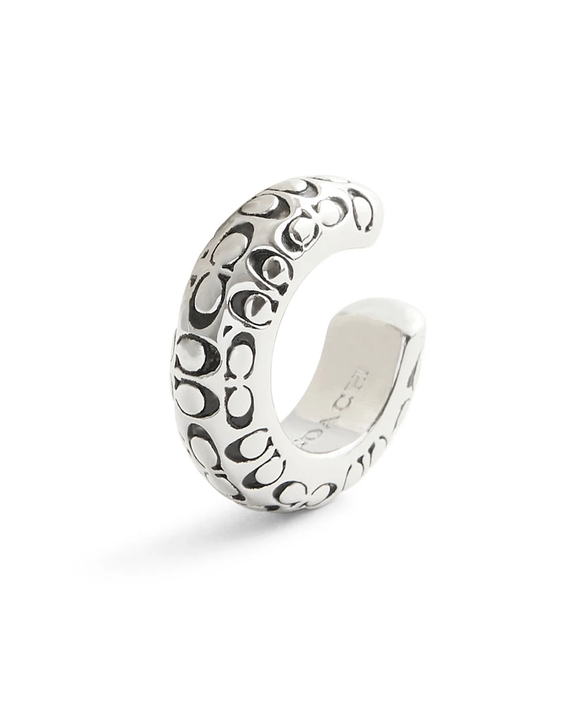 Coach Rhodium Signature Quilted Cuff Earrings