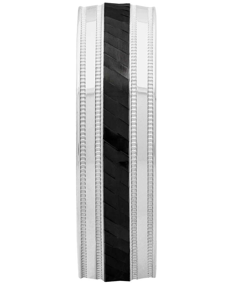 Men's Milgrain Bead Step-Edge Wedding Band Sterling Silver & Black Rhodium