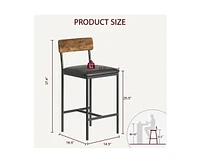 Bar Stools Set of 2, Kitchen Bar Stools with Footrest, 25.5 Inches Upholstered Bar Chairs with Back, 2 Counter Height Barstools for Counter Bar