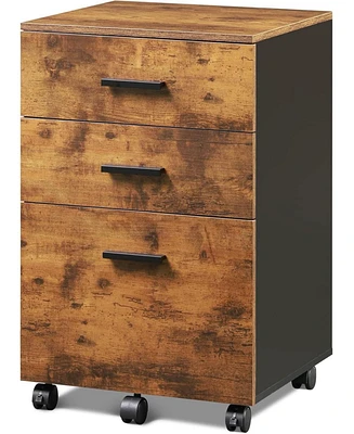 3 Drawer Wood Mobile File Cabinet, Rolling Filing Cabinet for Letter/A4 Size, Rustic