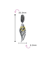 Bling Jewelry Two Tone Heart Dangle Charm Bead with Angel Wing Feather Bracelet