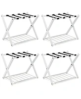 Set of Folding Metal Luggage Rack Suitcase Shoe Holder Hotel Guestroom withShelf