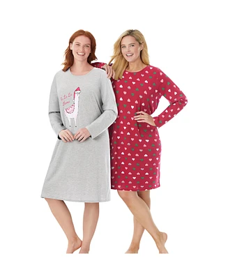 Dreams & Co. Women's 2-Pack Long-Sleeve Sleepshirt