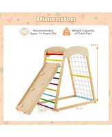 Gouun 6-in-1 Jungle Gym Wooden Indoor Playground with Double-Sided Ramp and Monkey Bars